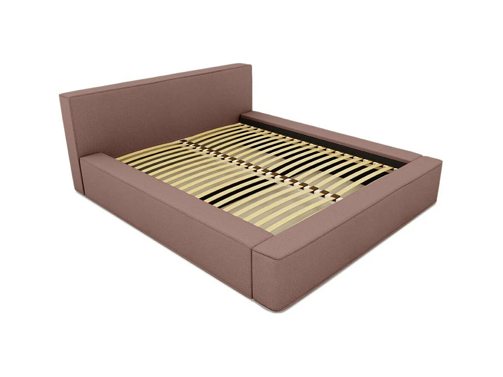 Lit baú DENALI – Terracota bouclé – 160x200 cm – Tecido veludo macio – Estrado elevatório – Armazenamento integrado