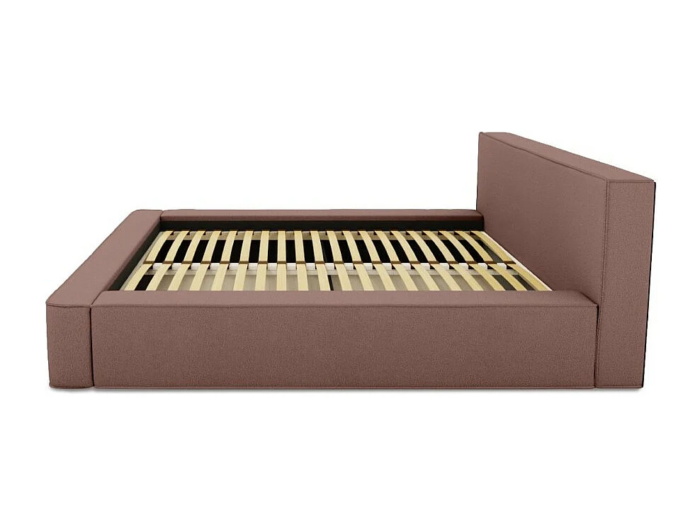 Lit baú DENALI – Terracota bouclé – 160x200 cm – Tecido veludo macio – Estrado elevatório – Armazenamento integrado