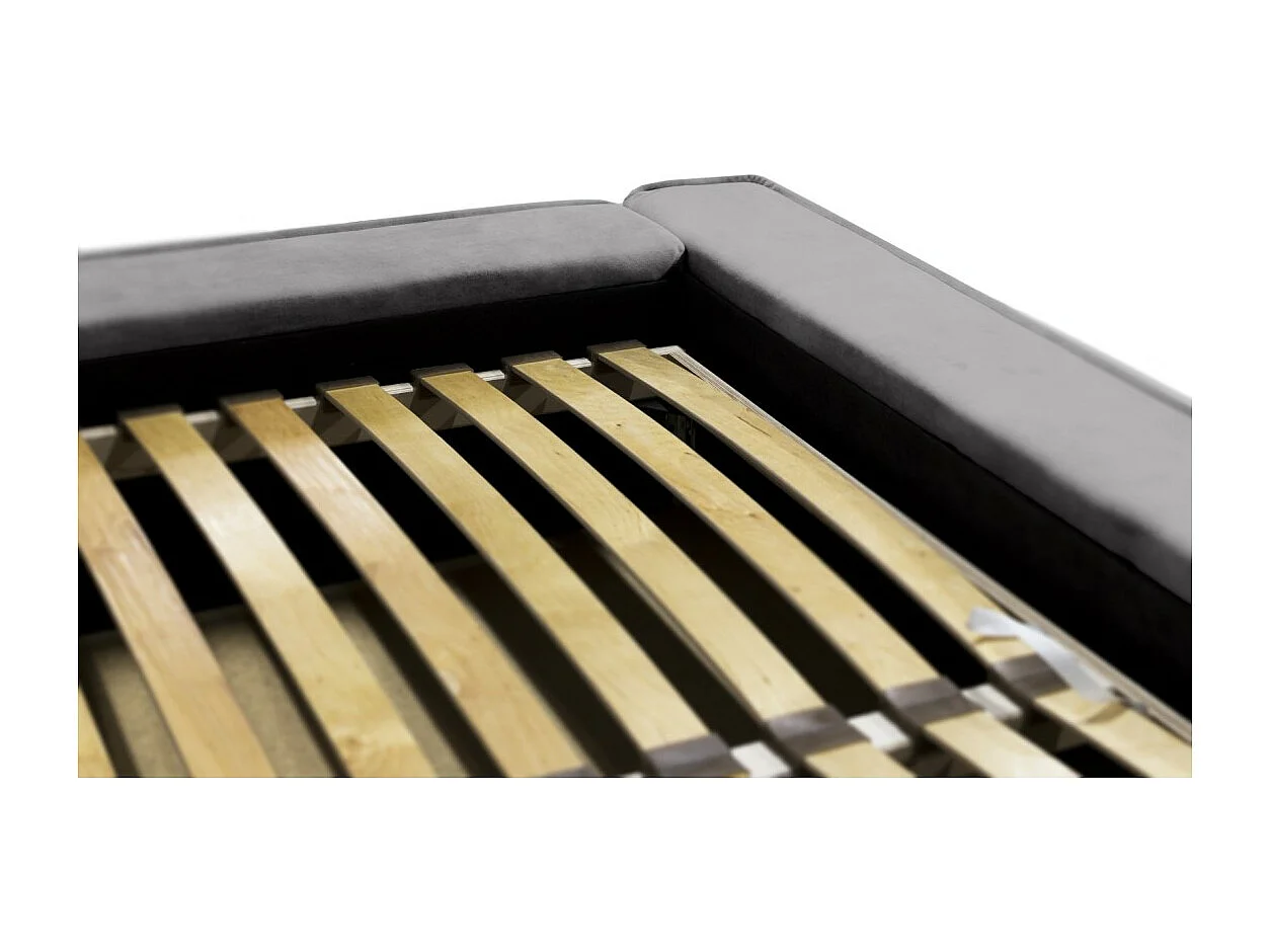 Lit coffre DENALI – Cinza claro – 140x200 cm – Tecido de veludo macio – Estrado elevatório – Armazenamento integrado