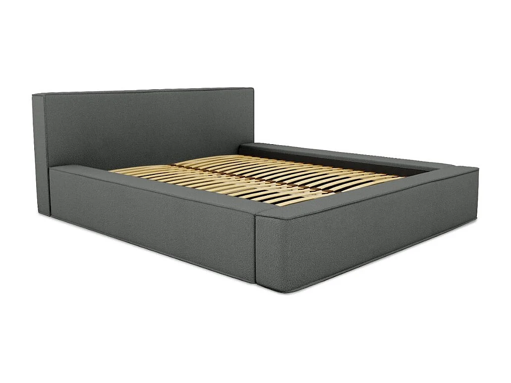 Cama con canapé DENALI – Pizarra rizado – 160x200 cm – Tela terciopelo suave – Somier elevable – Almacenamiento integrado