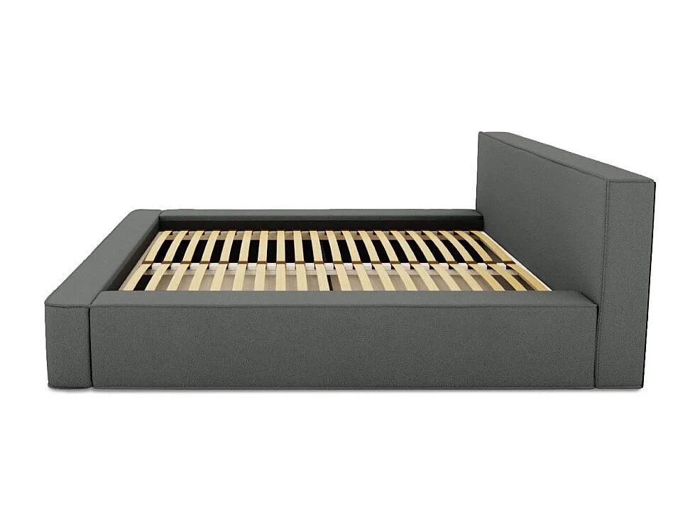 Cama con canapé DENALI – Pizarra rizado – 160x200 cm – Tela terciopelo suave – Somier elevable – Almacenamiento integrado