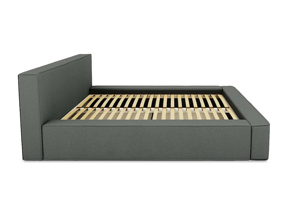 Cama con canapé DENALI – Pizarra rizado – 160x200 cm – Tela terciopelo suave – Somier elevable – Almacenamiento integrado