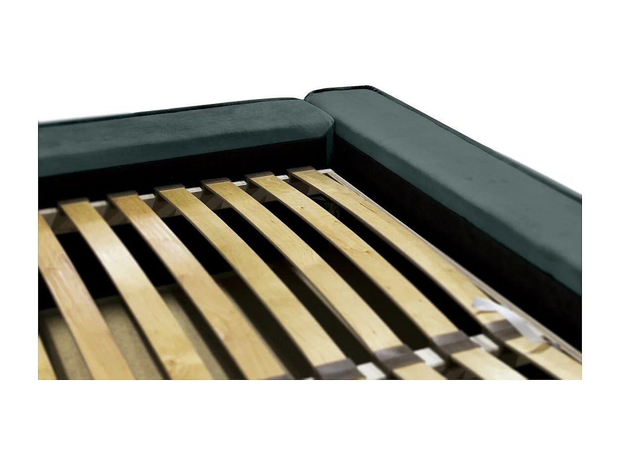 Lit coffre DENALI – Verde esmeralda – 180x200 cm – Tecido de veludo suave – Estrado elevatório – Armazenamento integrado