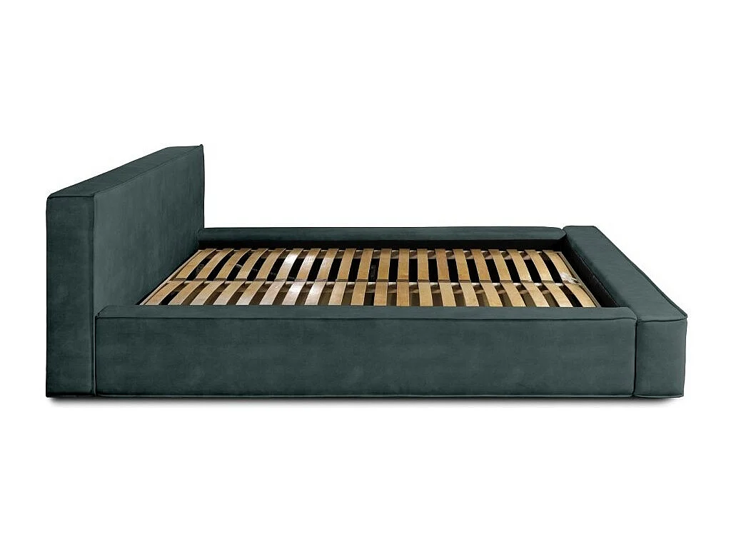 Lit coffre DENALI – Verde esmeralda – 180x200 cm – Tecido de veludo suave – Estrado elevatório – Armazenamento integrado