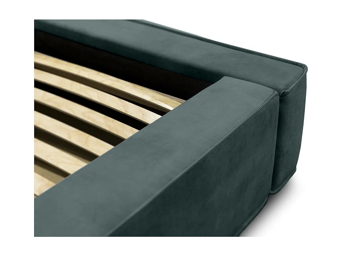 Lit coffre DENALI – Verde esmeralda – 180x200 cm – Tecido de veludo suave – Estrado elevatório – Armazenamento integrado