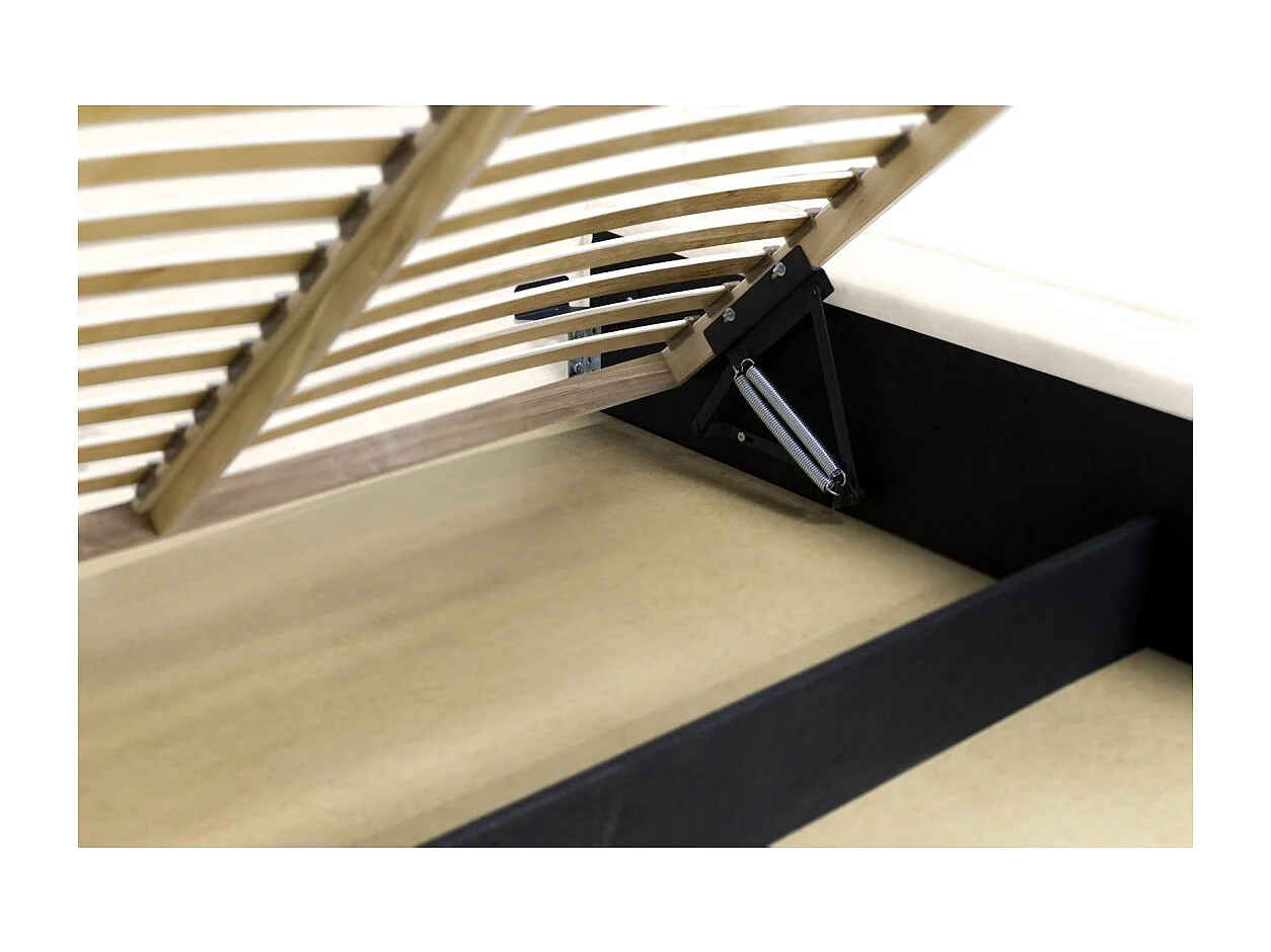 Cama baú DENALI – Pérola – 180x200 cm – Tecido veludo suave – Estrado elevatório – Armazenamento integrado