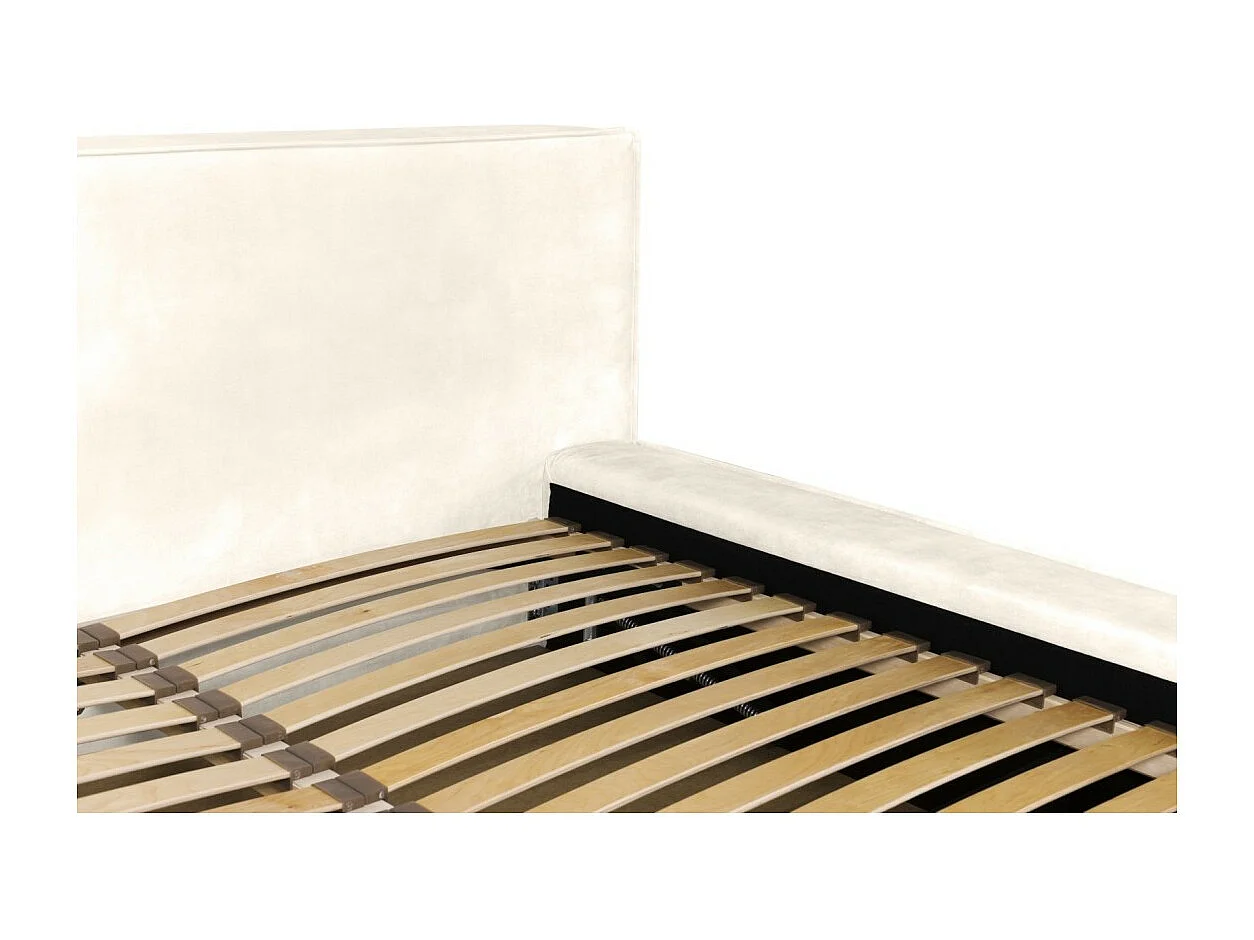 Cama baú DENALI – Pérola – 180x200 cm – Tecido veludo suave – Estrado elevatório – Armazenamento integrado