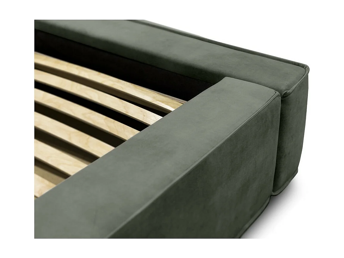 Lit coffre VELORA – Vert sapin – 160x200 cm – Tissu velours doux – Sommier relevable – Rangement intégré