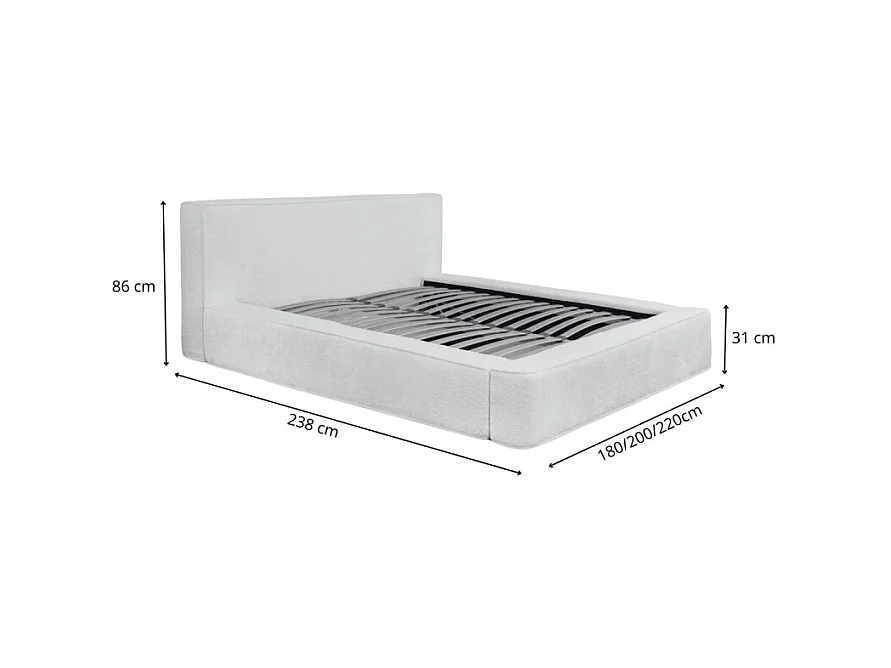Lit coffre VELORA – Sable – 160x200 cm – Tissu velours doux – Sommier relevable – Rangement intégré