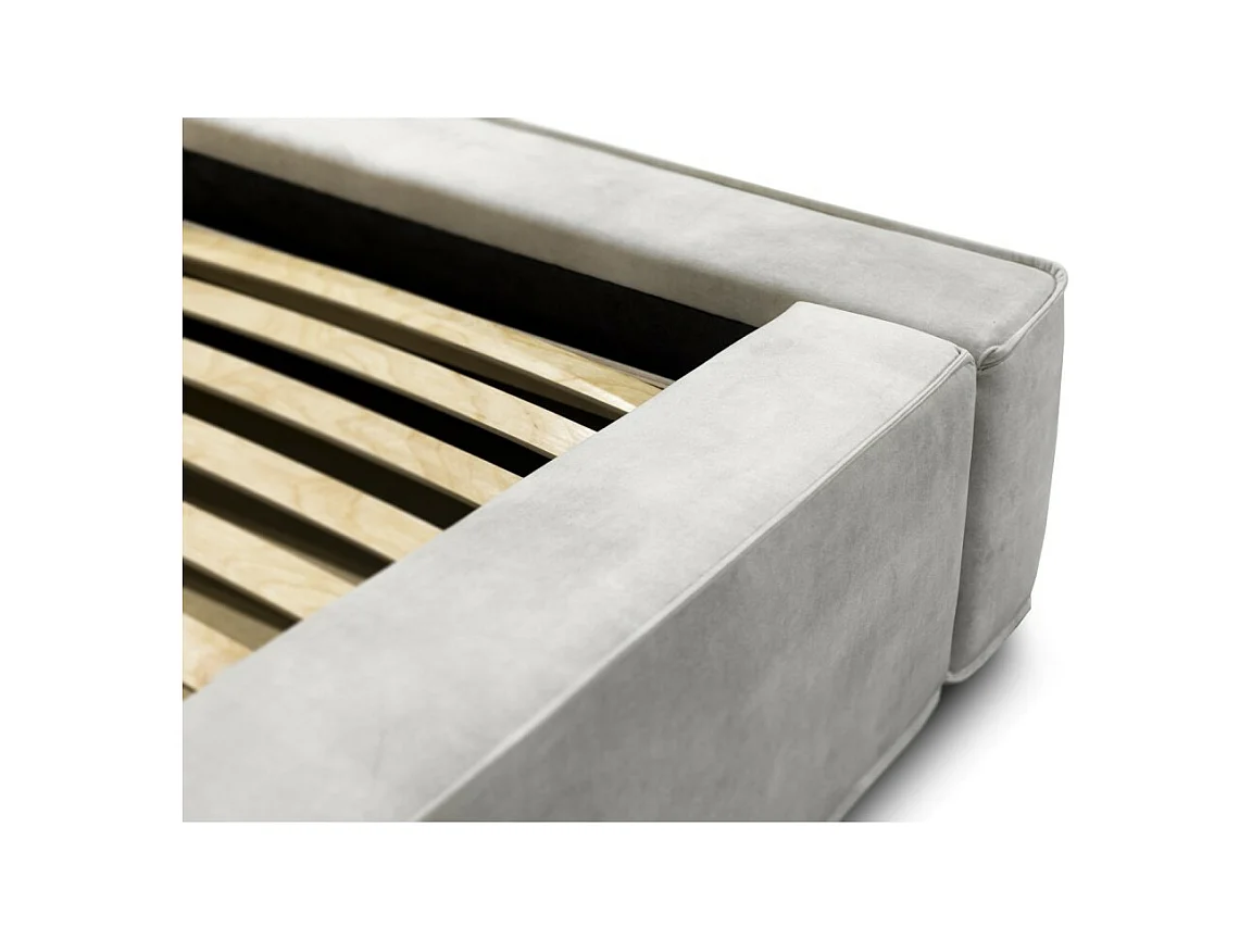 Lit coffre VELORA – Sable – 160x200 cm – Tissu velours doux – Sommier relevable – Rangement intégré