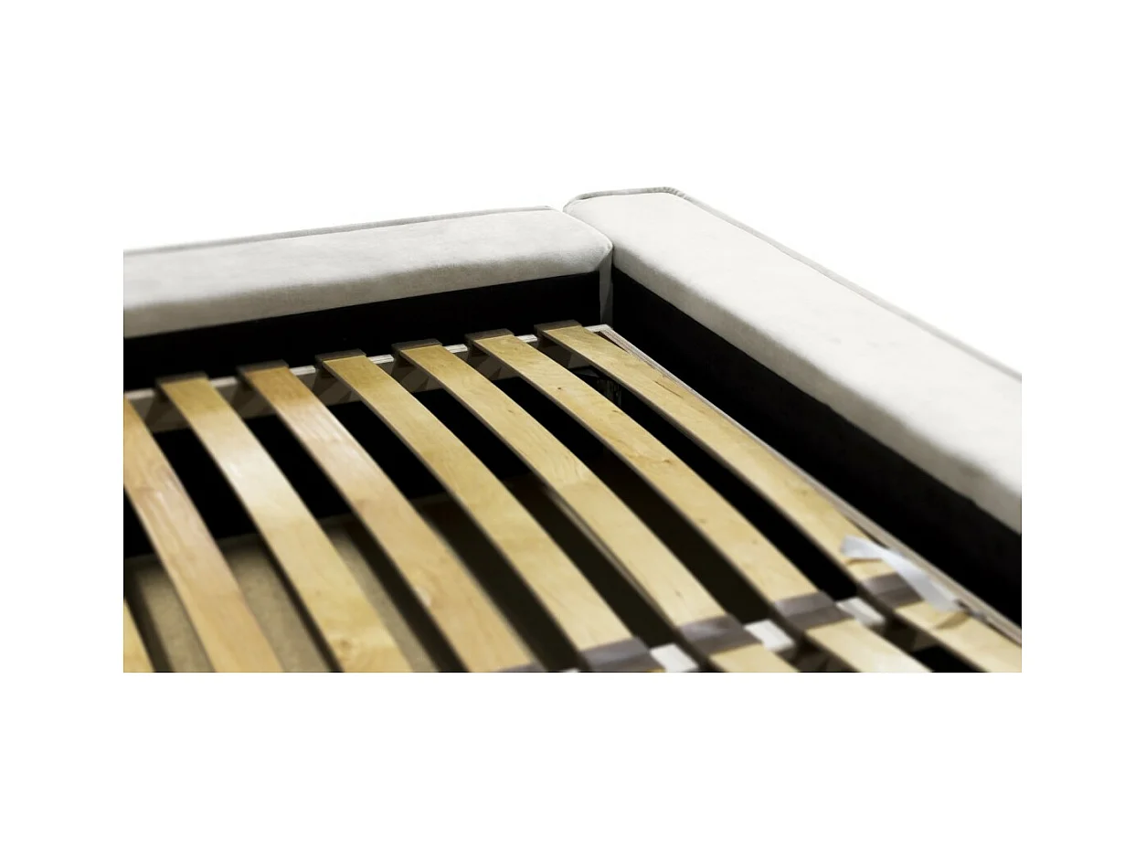 Lit coffre VELORA – Sable – 160x200 cm – Tissu velours doux – Sommier relevable – Rangement intégré