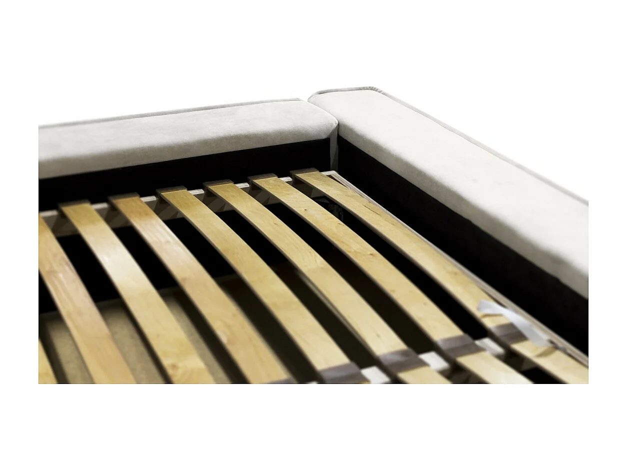 Lit coffre DENALI – Areia – 160x200 cm – Tecido de veludo suave – Estrado elevatório – Armazenamento integrado