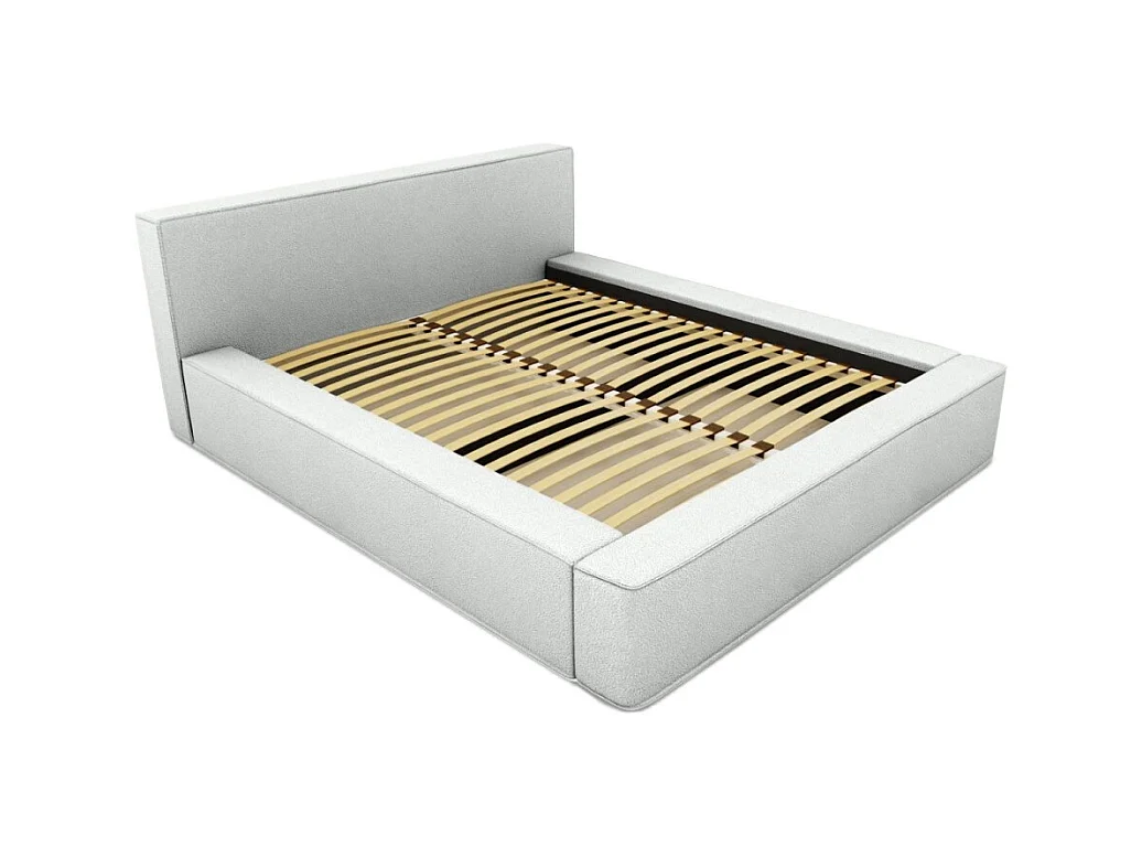 Lit coffre DENALI – Branco encaracolado – 180x200 cm – Tecido efeito lã – Estrado elevatório – Armazenamento integrado