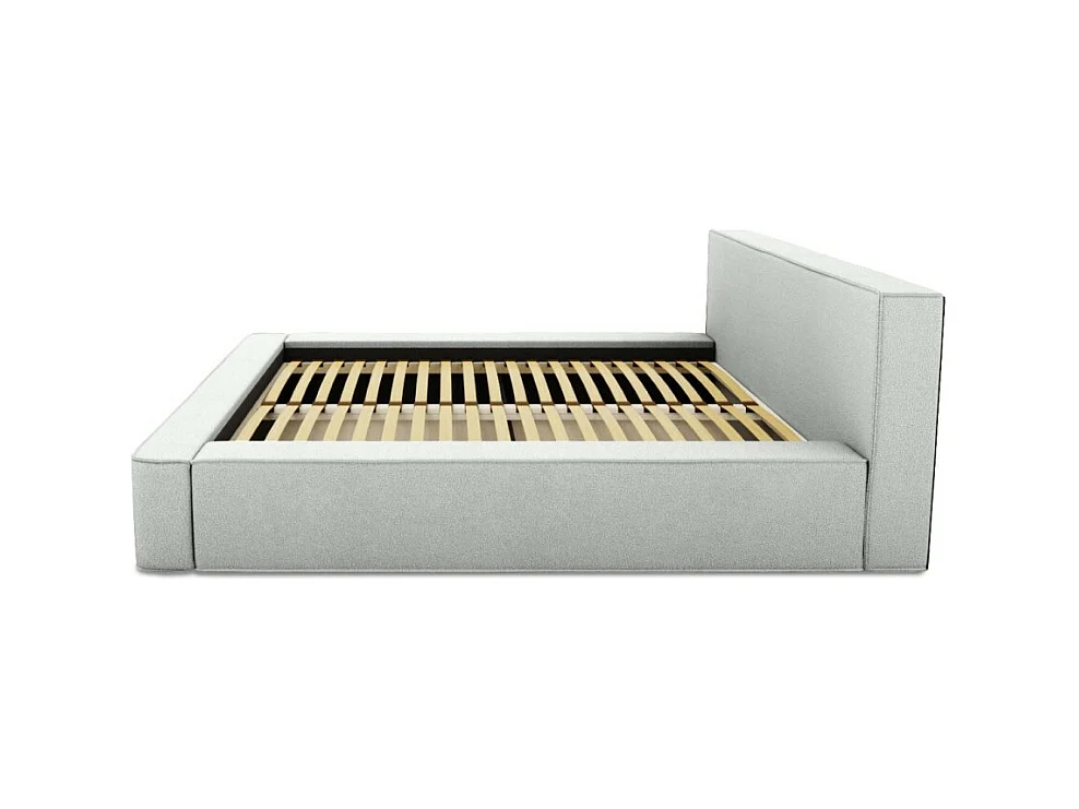 Lit coffre DENALI – Branco encaracolado – 180x200 cm – Tecido efeito lã – Estrado elevatório – Armazenamento integrado