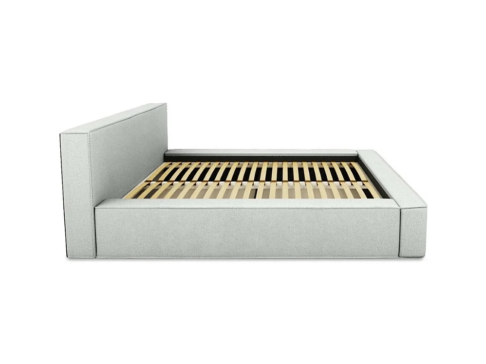 Lit coffre DENALI – Branco encaracolado – 180x200 cm – Tecido efeito lã – Estrado elevatório – Armazenamento integrado