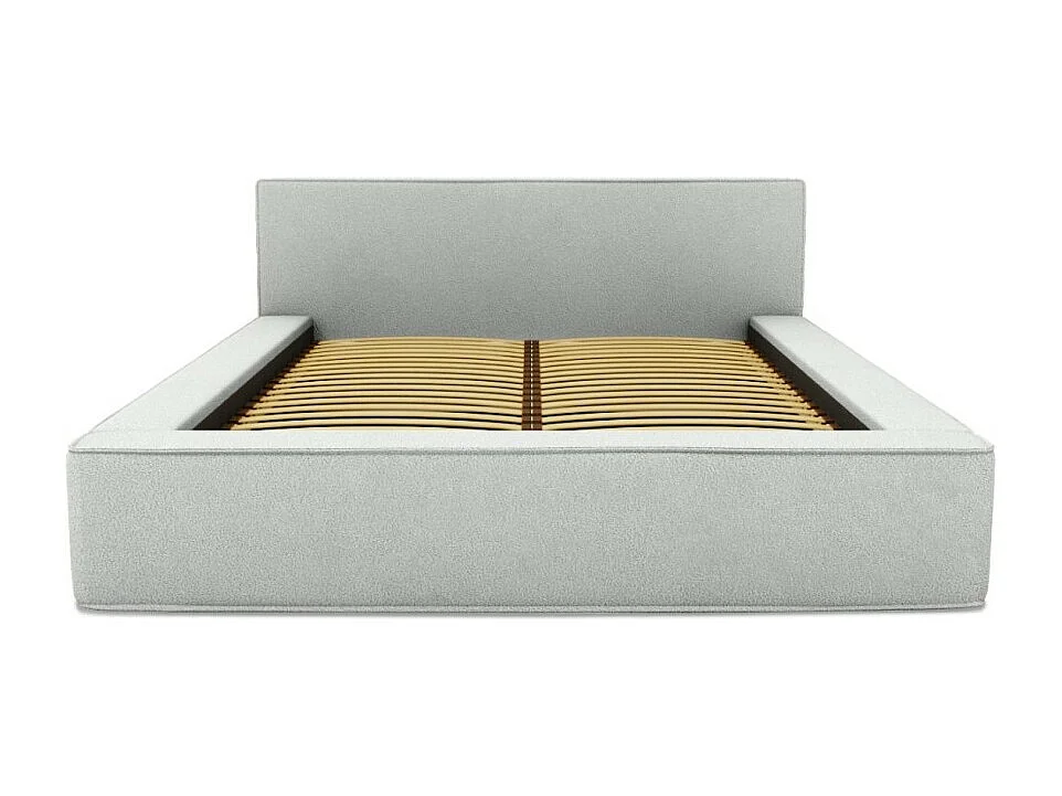 Lit coffre DENALI – Branco encaracolado – 180x200 cm – Tecido efeito lã – Estrado elevatório – Armazenamento integrado