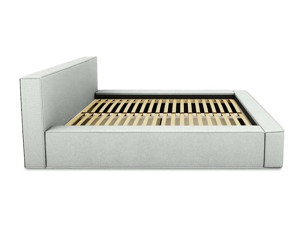 Lit coffre DENALI – Branco encaracolado – 180x200 cm – Tecido efeito lã – Estrado elevatório – Armazenamento integrado