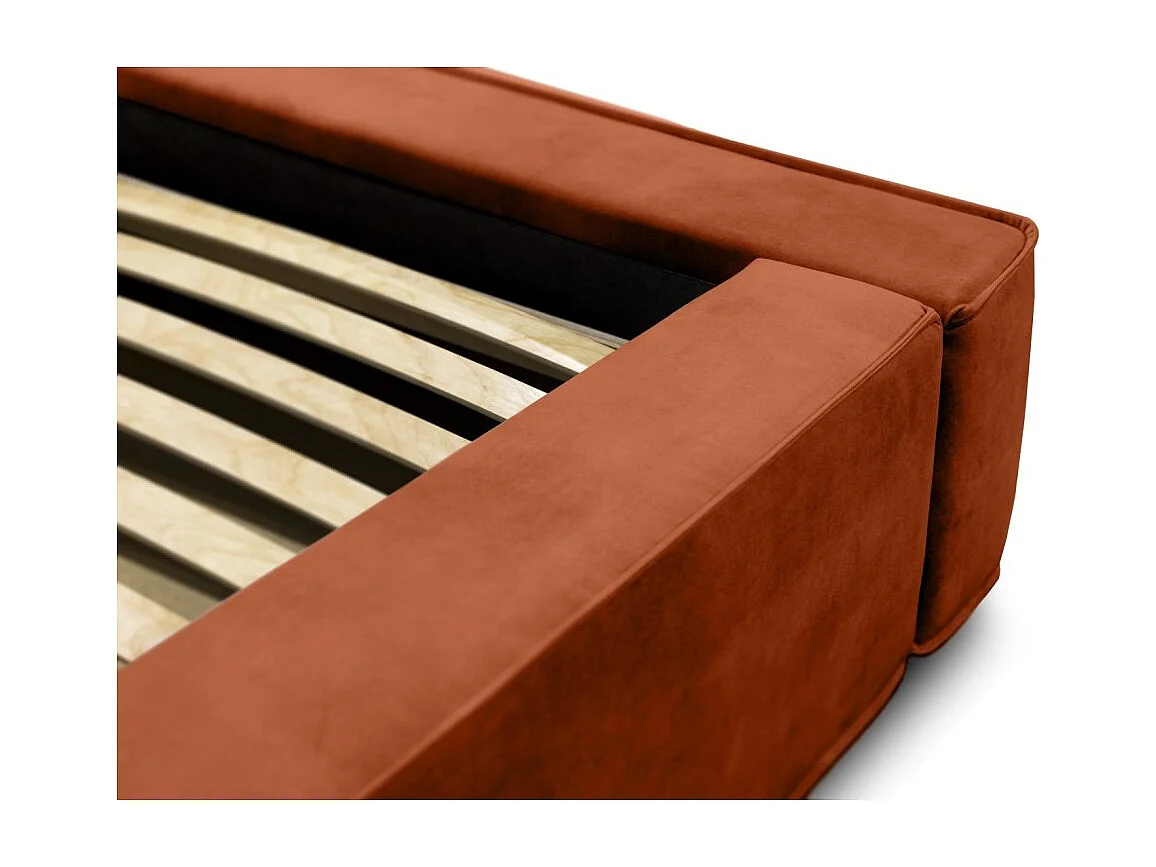 Lit coffre DENALI – Terracota – 140x200 cm – Tela de terciopelo suave – Somier elevable – Almacenamiento integrado