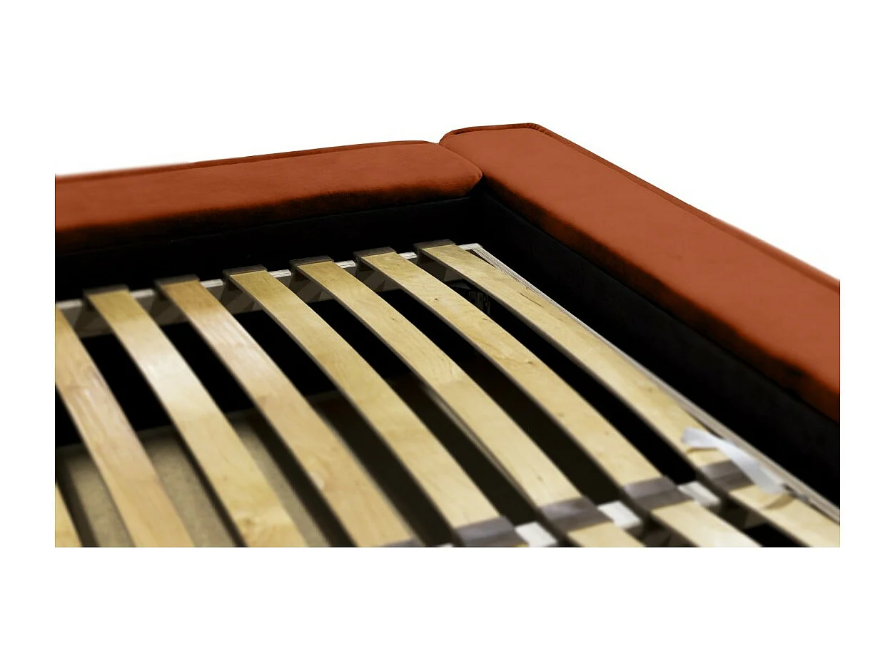 Lit coffre DENALI – Terracota – 140x200 cm – Tela de terciopelo suave – Somier elevable – Almacenamiento integrado
