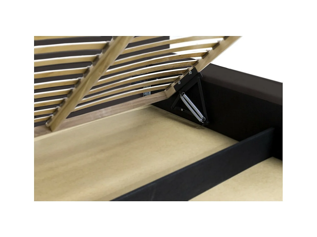 Lit coffre DENALI – Cinza antracite – 180x200 cm – Tecido de veludo macio – Estrado elevatório – Armazenamento integrado