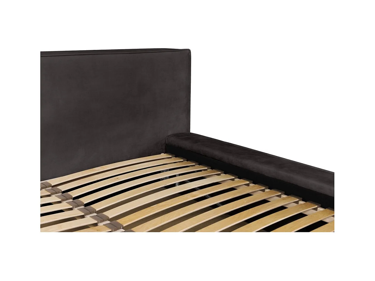 Lit coffre DENALI – Cinza antracite – 180x200 cm – Tecido de veludo macio – Estrado elevatório – Armazenamento integrado