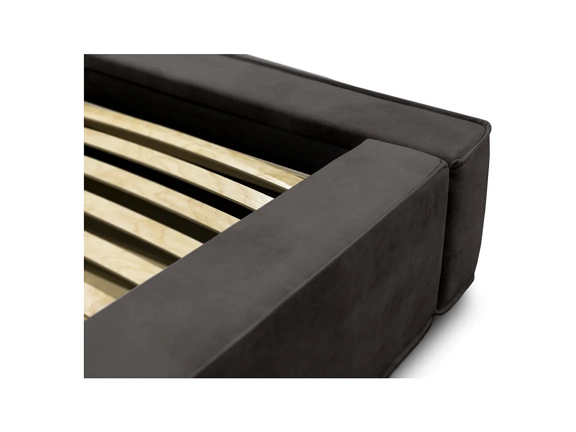 Lit coffre DENALI – Cinza antracite – 180x200 cm – Tecido de veludo macio – Estrado elevatório – Armazenamento integrado