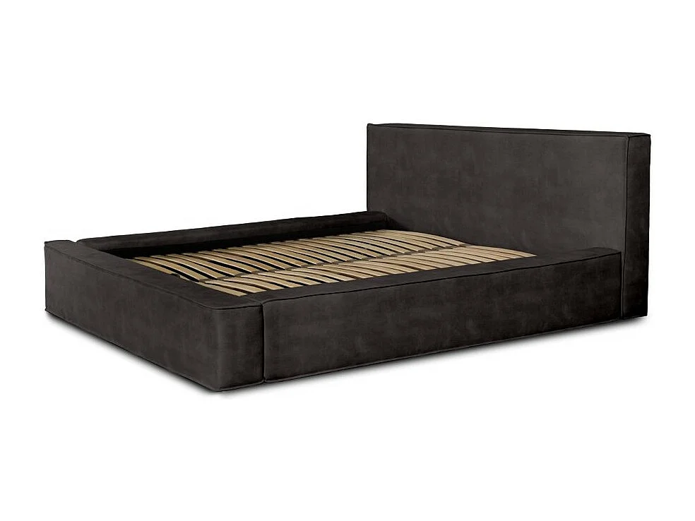 Lit coffre DENALI – Cinza antracite – 180x200 cm – Tecido de veludo macio – Estrado elevatório – Armazenamento integrado