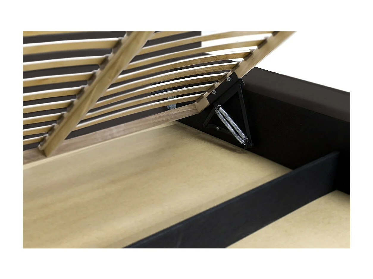 Lit coffre DENALI – Cinza antracite – 180x200 cm – Tecido de veludo macio – Estrado elevatório – Armazenamento integrado