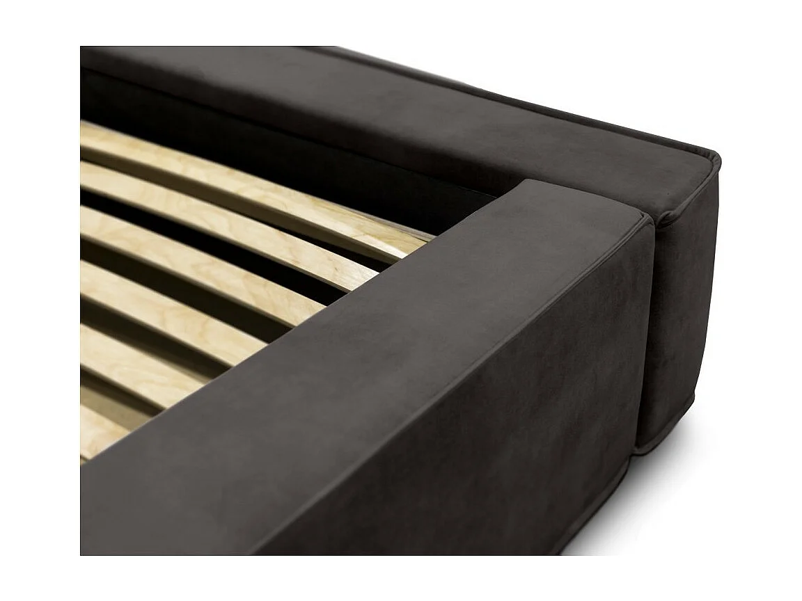 Lit coffre DENALI – Cinza antracite – 180x200 cm – Tecido de veludo macio – Estrado elevatório – Armazenamento integrado