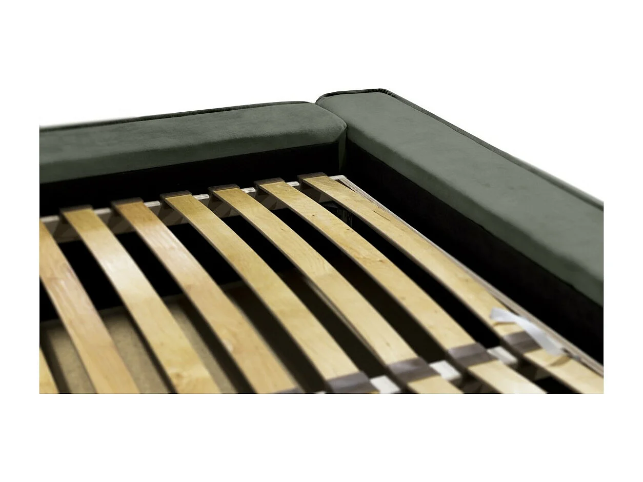 Lit coffre DENALI – Verde pinho – 180x200 cm – Tecido veludo suave – Estrado elevatório – Armazenamento integrado