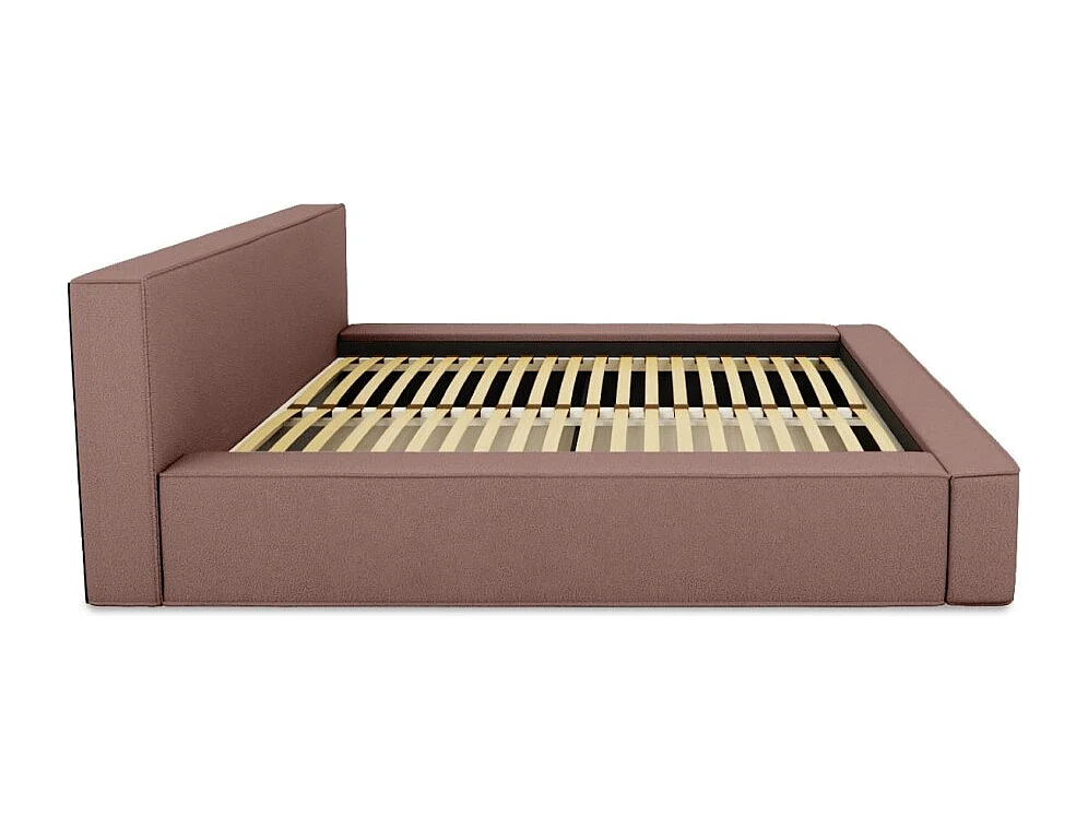 Lit coffre DENALI – Terracota bouclé – 180x200 cm – Tecido veludo macio – Estrado elevatório – Armazenamento integrado