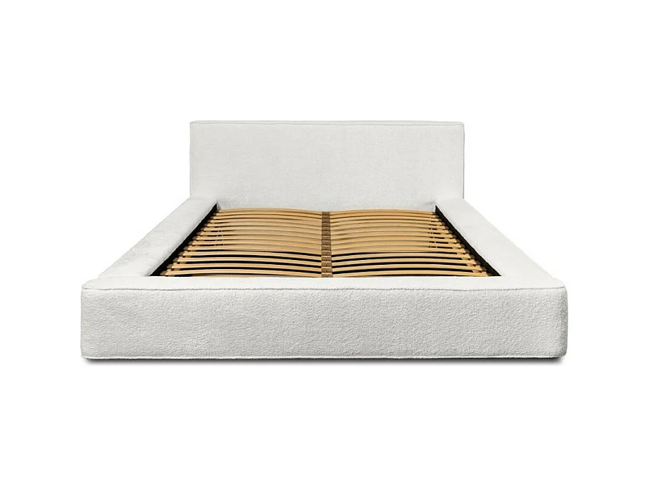 Lit coffre DENALI – Branco alpino bouclé – 140x200 cm – Tecido veludo macio – Estrado reclinável – Armazenamento integrado