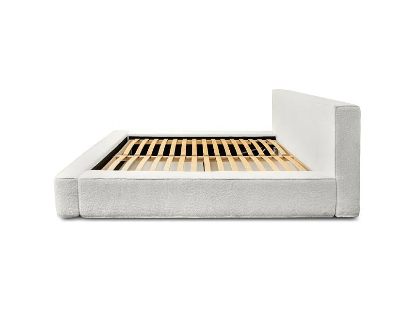 Lit coffre DENALI – Branco alpino bouclé – 140x200 cm – Tecido veludo macio – Estrado reclinável – Armazenamento integrado