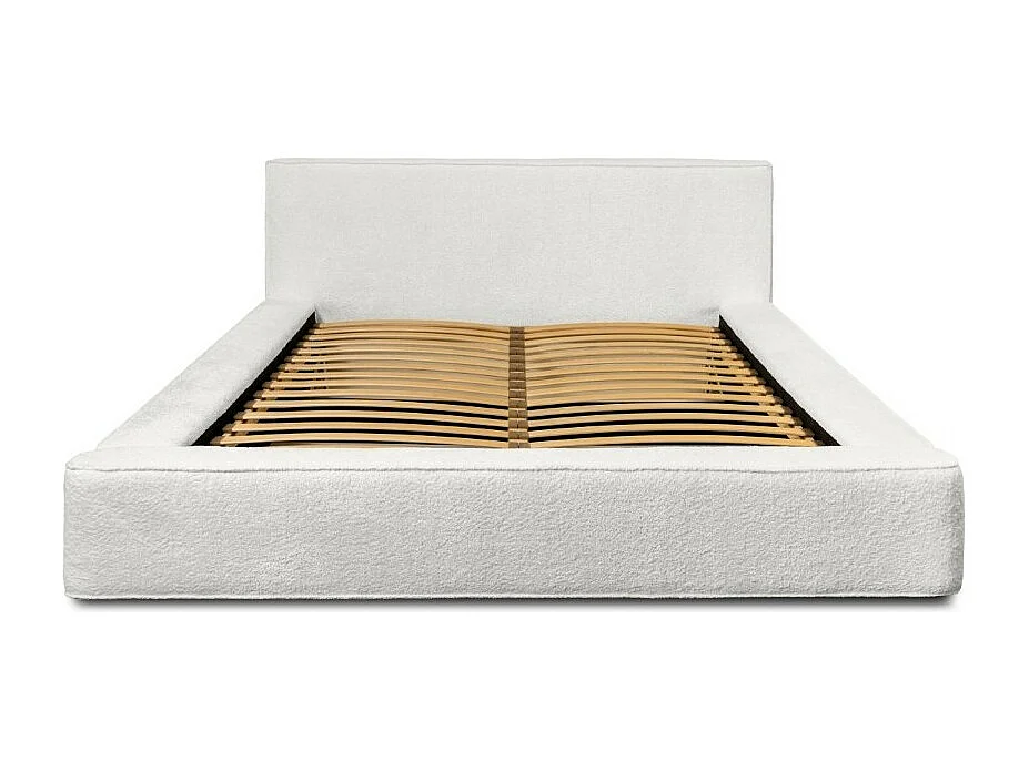 Lit coffre DENALI – Branco alpino bouclé – 140x200 cm – Tecido veludo macio – Estrado reclinável – Armazenamento integrado