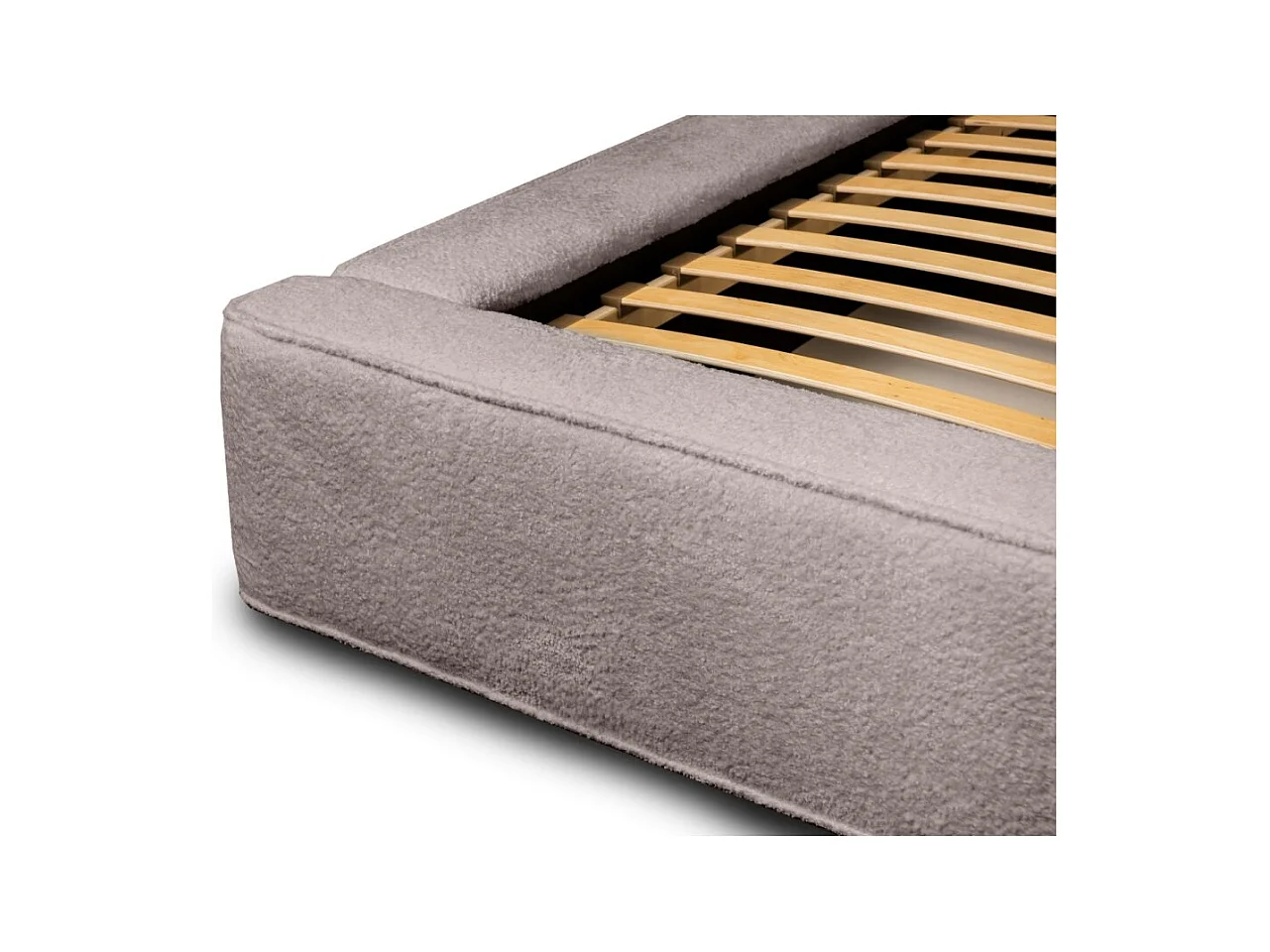 Lit coffre DENALI – Taupe rosado rizado – 140x200 cm – Tela terciopelo suave – Somier elevable – Almacenamiento integrado