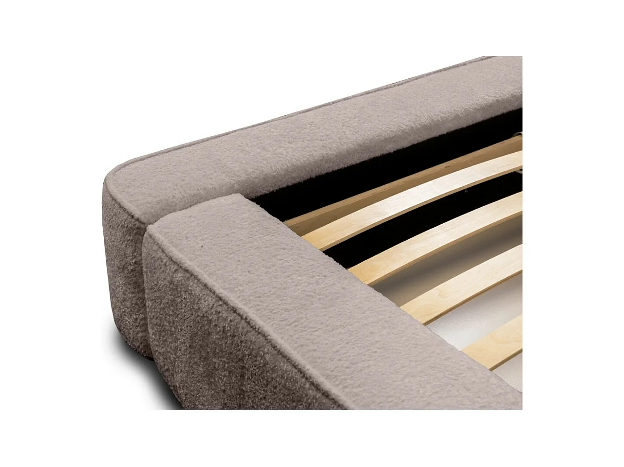 Lit coffre DENALI – Taupe rosado rizado – 140x200 cm – Tela terciopelo suave – Somier elevable – Almacenamiento integrado