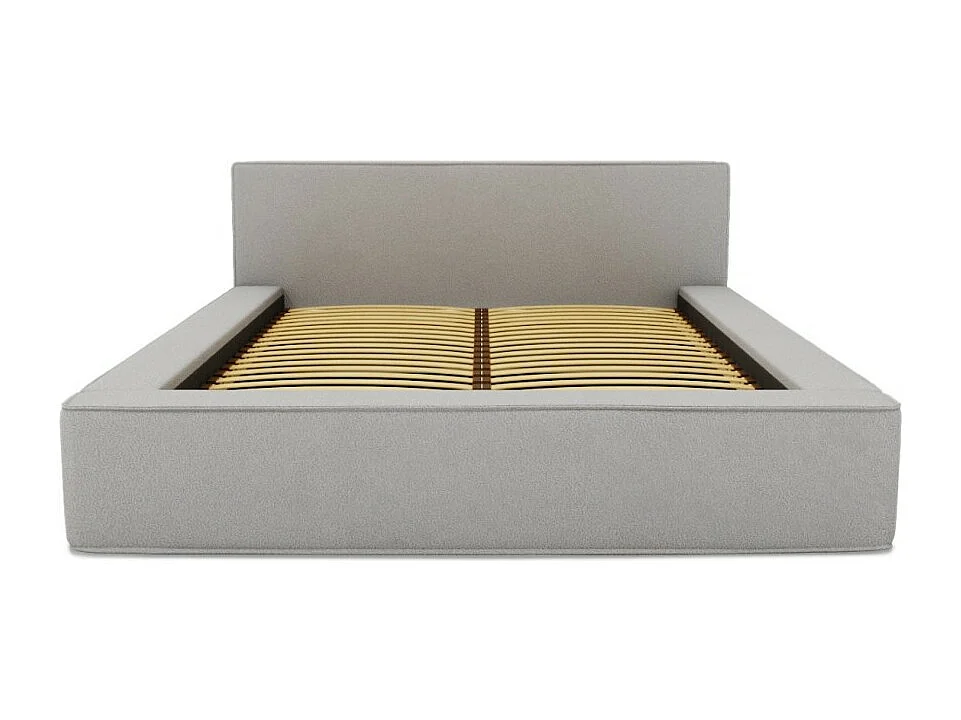 Lit coffre DENALI – Cinza areia encaracolado – 180x200 cm – Tecido de veludo macio – Estrado elevatório – Armazenamento integrado