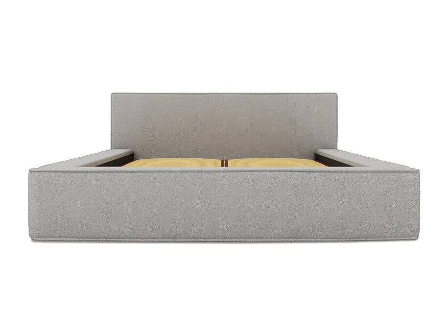 Lit coffre DENALI – Cinza areia encaracolado – 180x200 cm – Tecido de veludo macio – Estrado elevatório – Armazenamento integrado