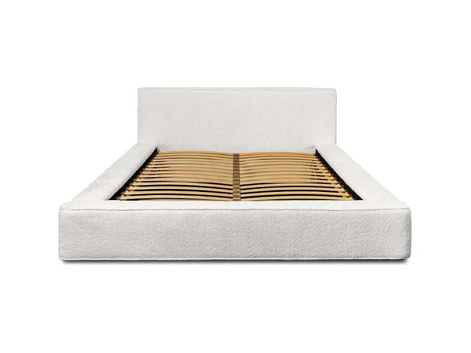 Lit coffre DENALI – Branco alpino encaracolado – 180x200 cm – Tecido de veludo macio – Estrado elevatório – Armazenamento integrado