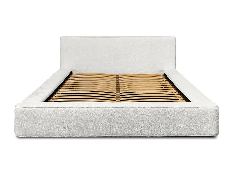 Lit coffre DENALI – Branco alpino encaracolado – 180x200 cm – Tecido de veludo macio – Estrado elevatório – Armazenamento integrado