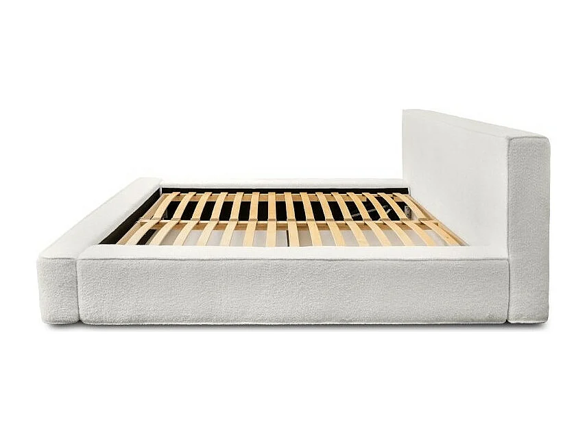 Lit coffre DENALI – Branco alpino encaracolado – 180x200 cm – Tecido de veludo macio – Estrado elevatório – Armazenamento integrado