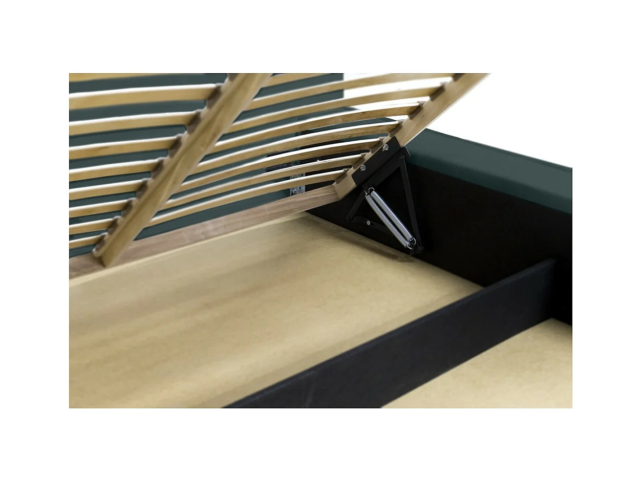 Lit coffre VELORA – Vert émeraude – 140x200 cm – Tissu velours doux – Sommier relevable – Rangement intégré