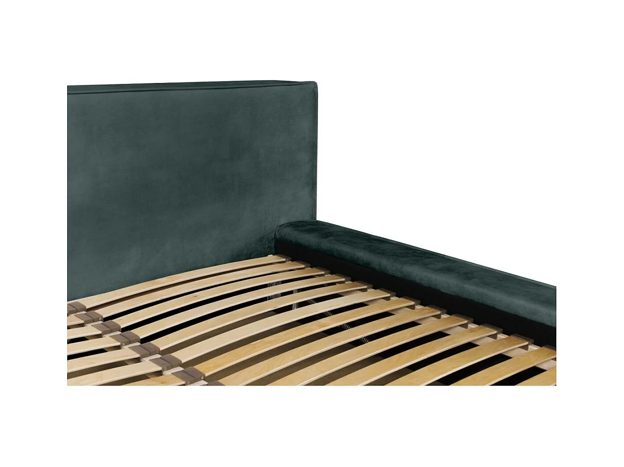 Lit coffre VELORA – Vert émeraude – 140x200 cm – Tissu velours doux – Sommier relevable – Rangement intégré