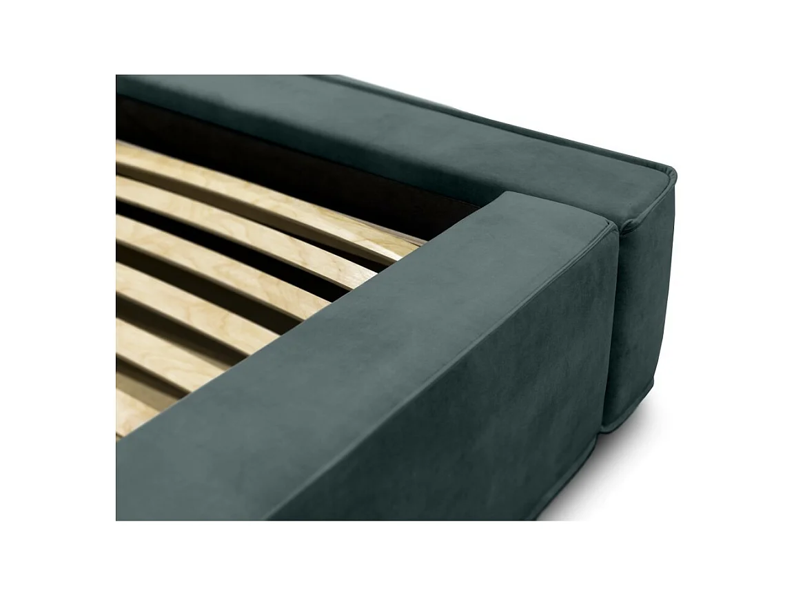 Lit coffre VELORA – Vert émeraude – 140x200 cm – Tissu velours doux – Sommier relevable – Rangement intégré