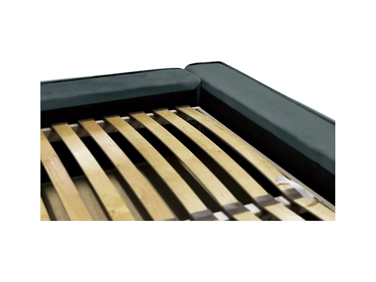 Lit coffre VELORA – Vert émeraude – 140x200 cm – Tissu velours doux – Sommier relevable – Rangement intégré