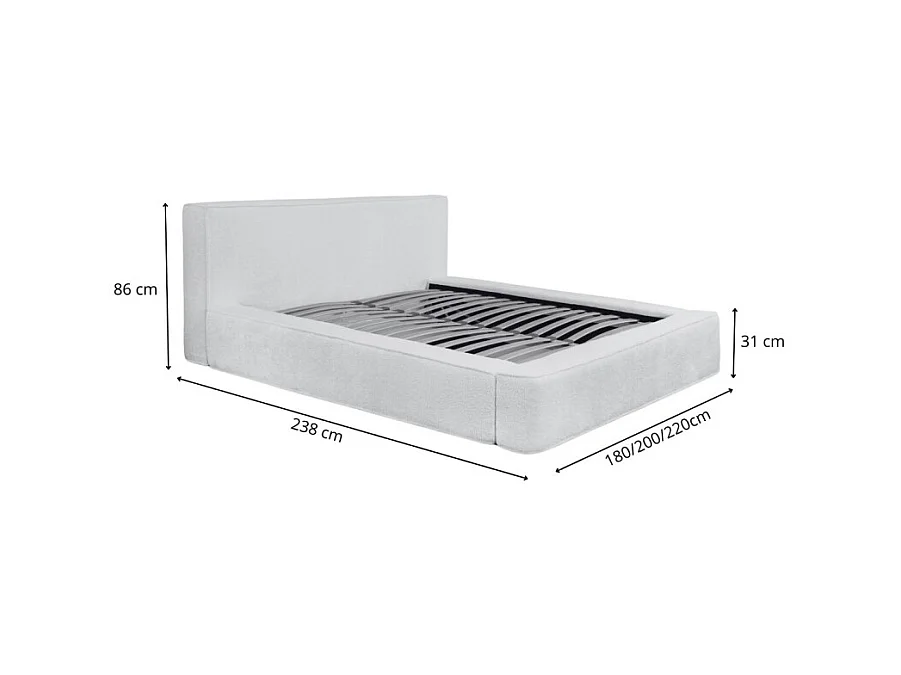 Cama Baú DENALI – Azul Aço Encaracolado – 180x200 cm – Tecido de Veludo Macio – Estrado Elevatório – Armazenamento Integrado