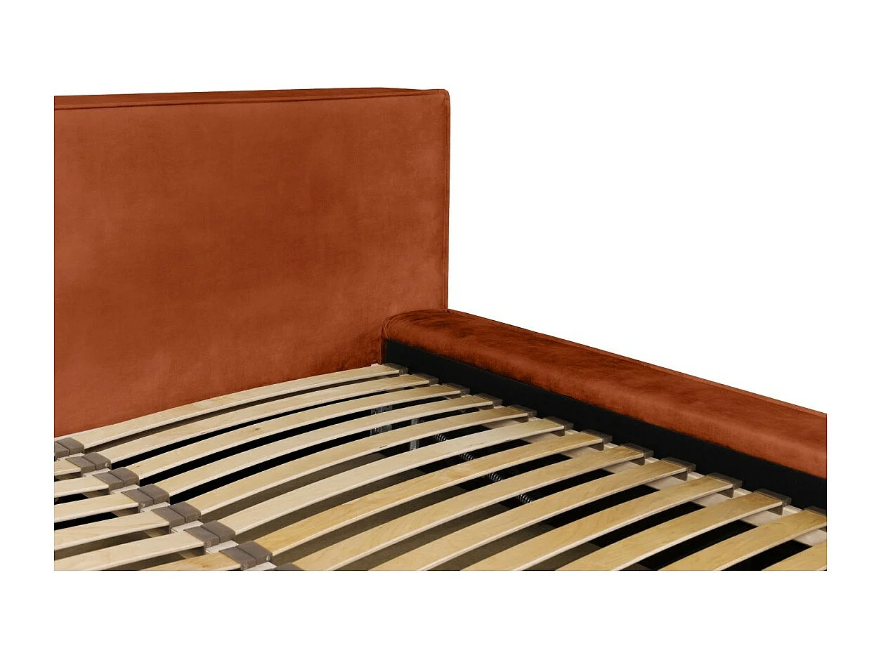 Cama baú DENALI – Terracota – 160x200 cm – Tecido de veludo macio – Estrado elevatório – Armazenamento integrado