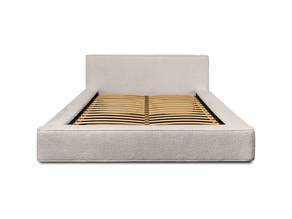 Lit coffre DENALI – Beige polvoriento rizado – 160x200 cm – Tela terciopelo suave – Somier elevable – Almacenamiento integrado