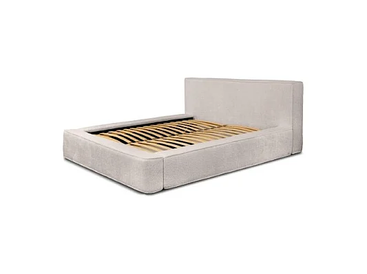 Lit coffre DENALI – Beige polvoriento rizado – 160x200 cm – Tela terciopelo suave – Somier elevable – Almacenamiento integrado