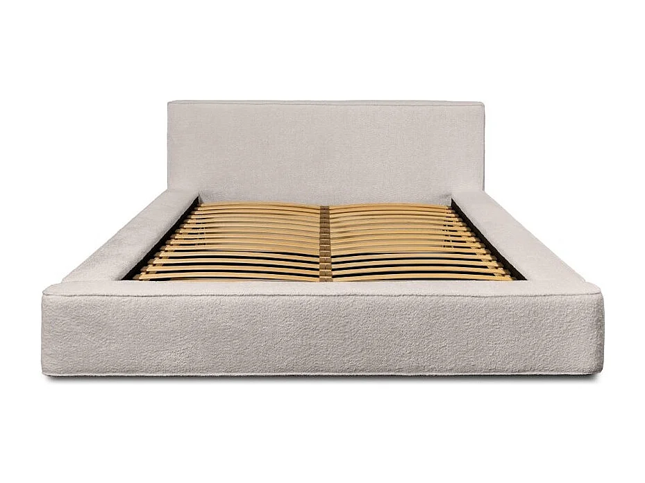 Lit coffre DENALI – Bege em pó encaracolado – 160x200 cm – Tecido de veludo macio – Estrado elevatório – Armazenamento integrado